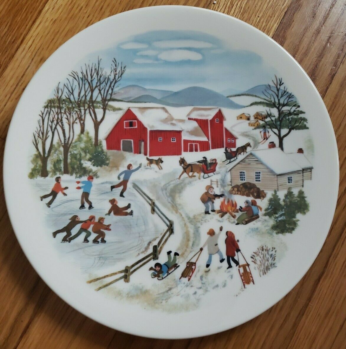 Vintage Pickard Dinner Plate. Fine China. Winter Wonderland Scene W/red Barn.