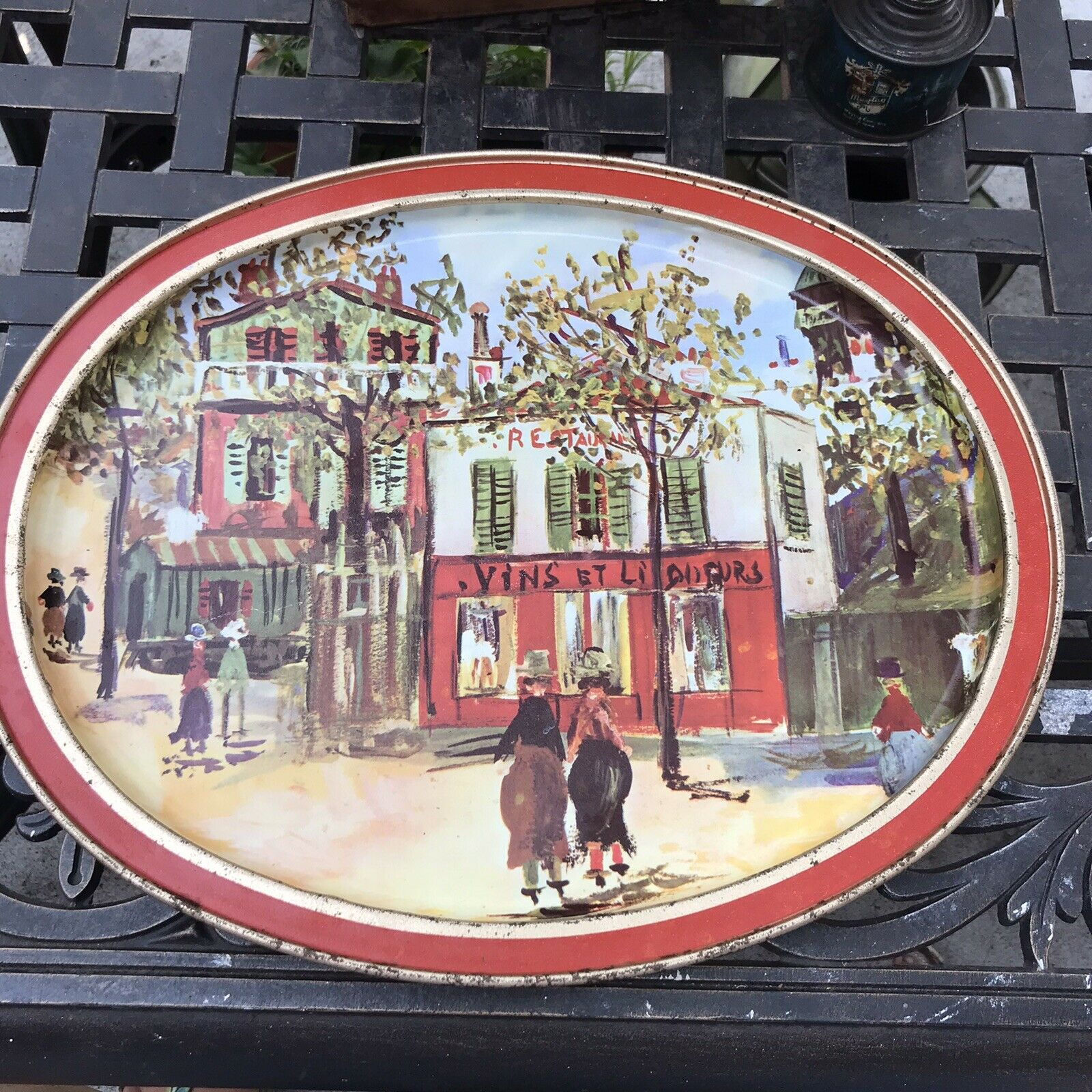 Sunshine Biscuit Tin Serving Tray Petit Cafe By Maurice Utrillo - Paris Scene