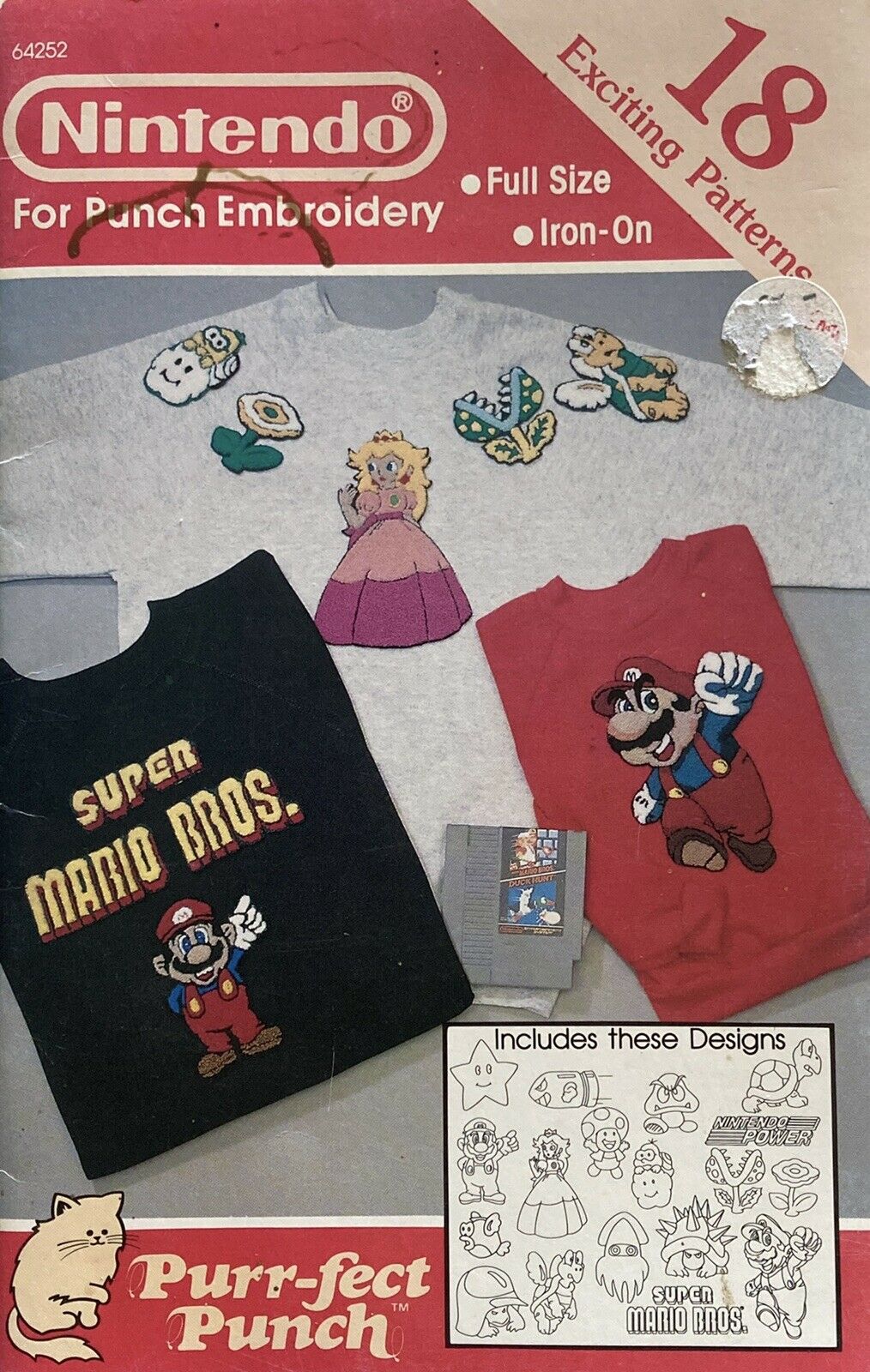 1990 Nintendo Super Mario Luigi  Punch Patterns Iron-on Embroidery Craft Book