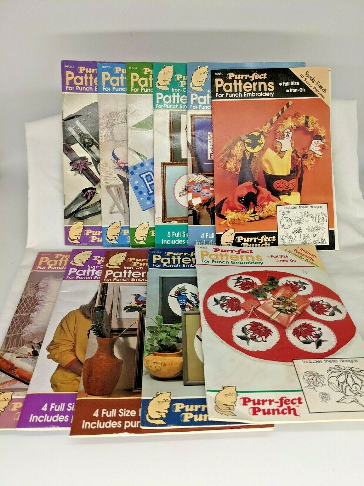 Vintage Lot Of 11 Purr-fect Patterns For Punch Embroidery Iron-on Full Size