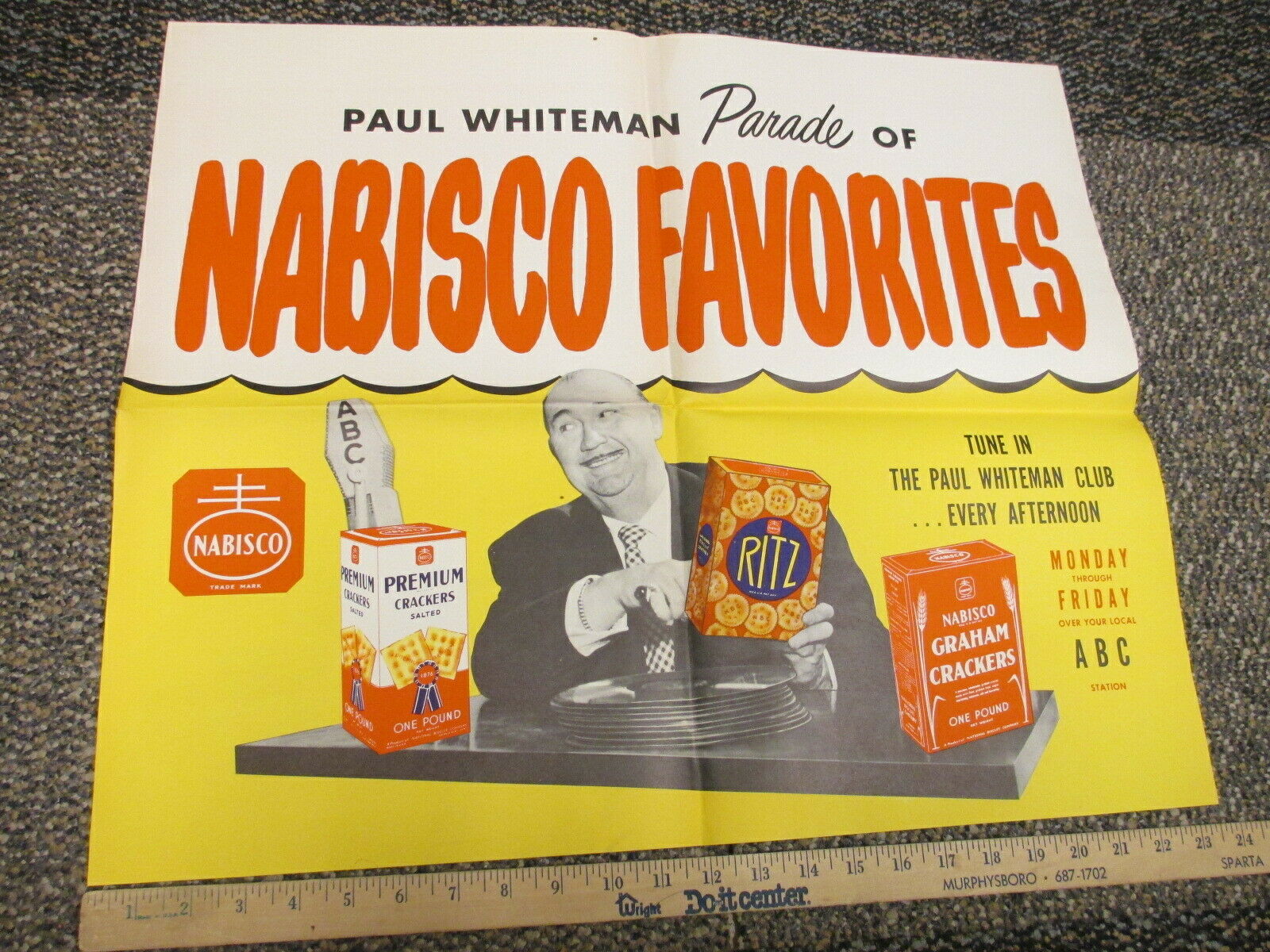 NABISCO 1940s store display sign PAUL WHITEMAN ABC radio Ritz graham crackers P