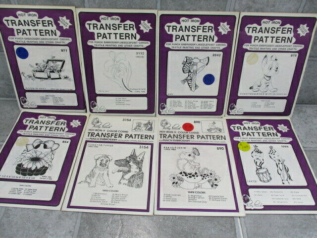 Pretty Punch Embroidery Hot Iron Transfer Patterns Lot Of 8 Animals Flowers Etc
