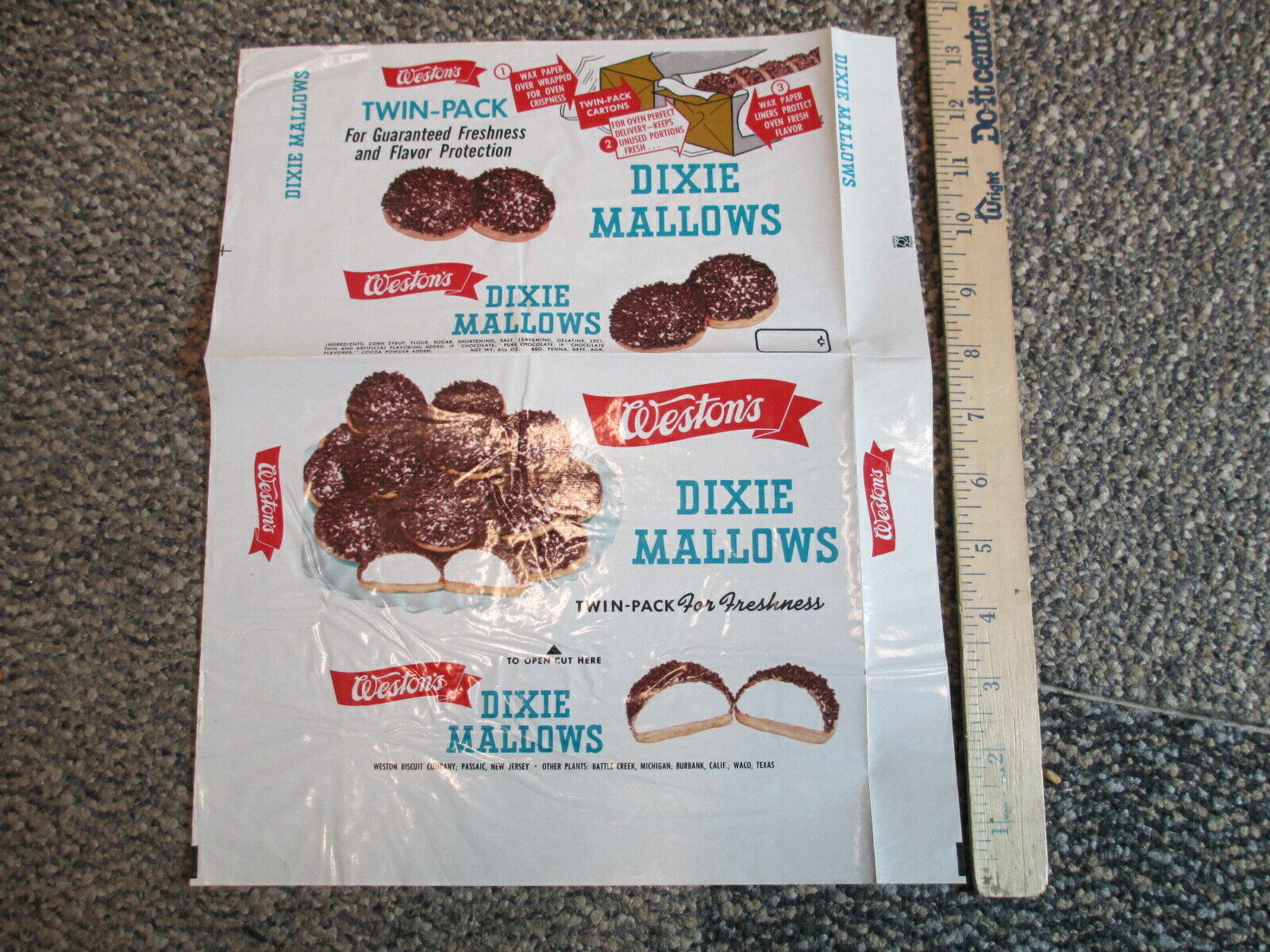 WESTON'S Biscuit Co Dixie Mallows cookie box food wrapper sample 1950s Pollack