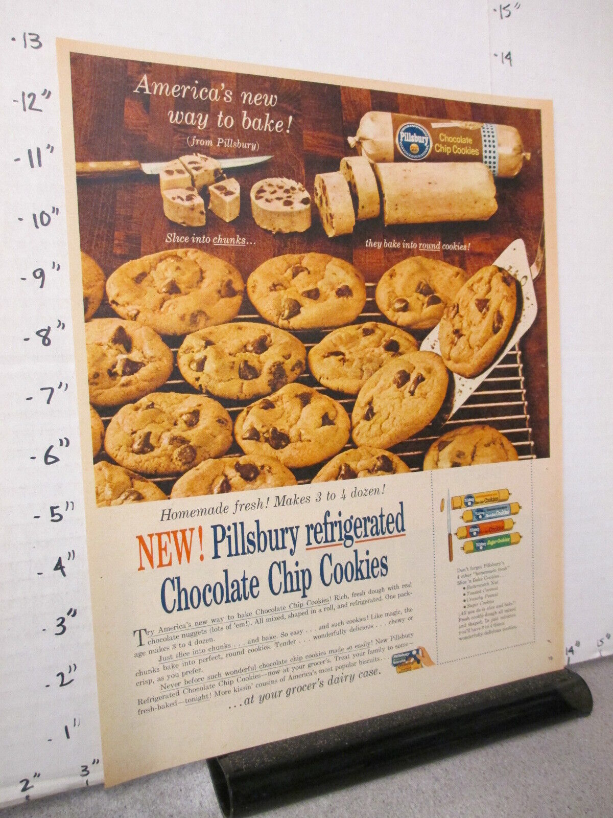 newspaper ad 1960 PILLSBURY chocolate chip cookie tube package refrigerated