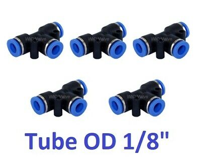 Tee Union Pneumatic Push In To Connect Fitting Tube Od 1/8" Quick Release 5pcs