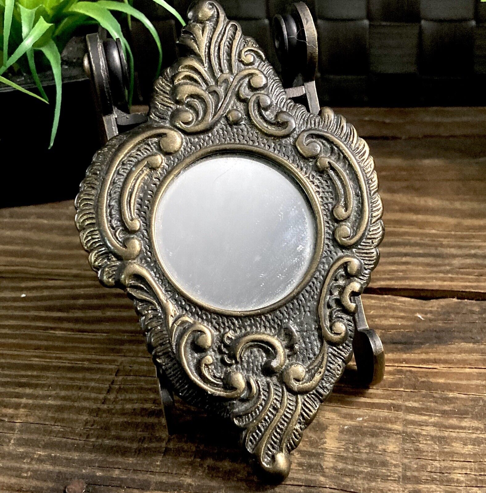 Vintage Small Brass Vanity Mirror
