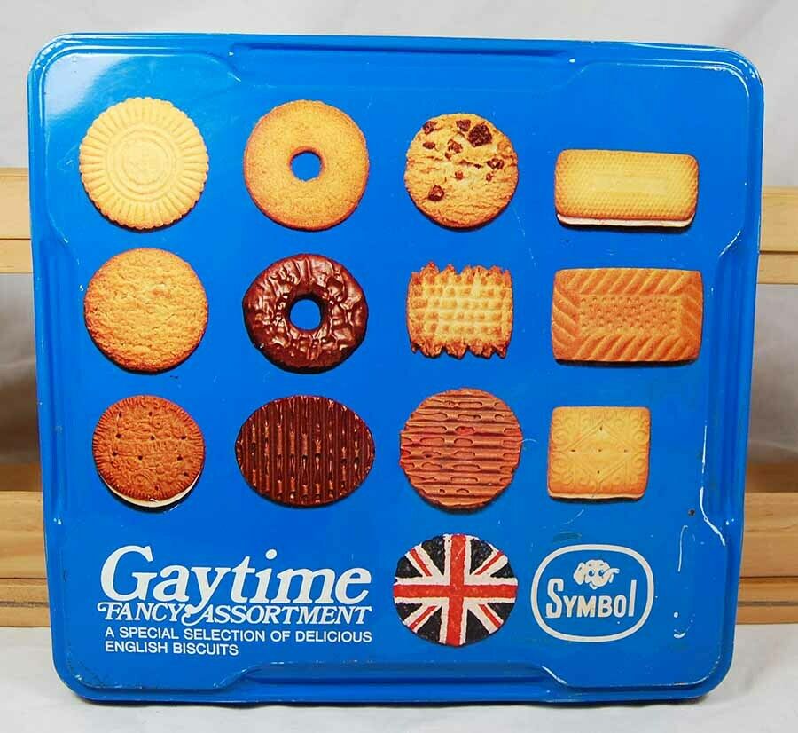 Vintage GAYTIME Fancy English Biscuits Cookies Metal Advertising Tin Symbol Rare