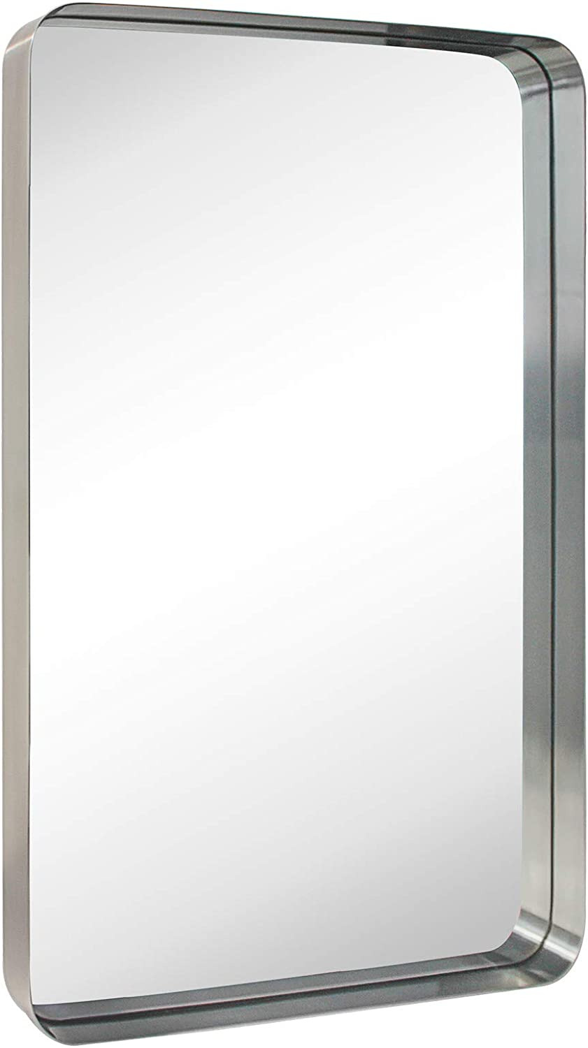 24x36 Inch Brushed Nickel Silver Metal Framed Bathroom Mirror For Wall In Stainl