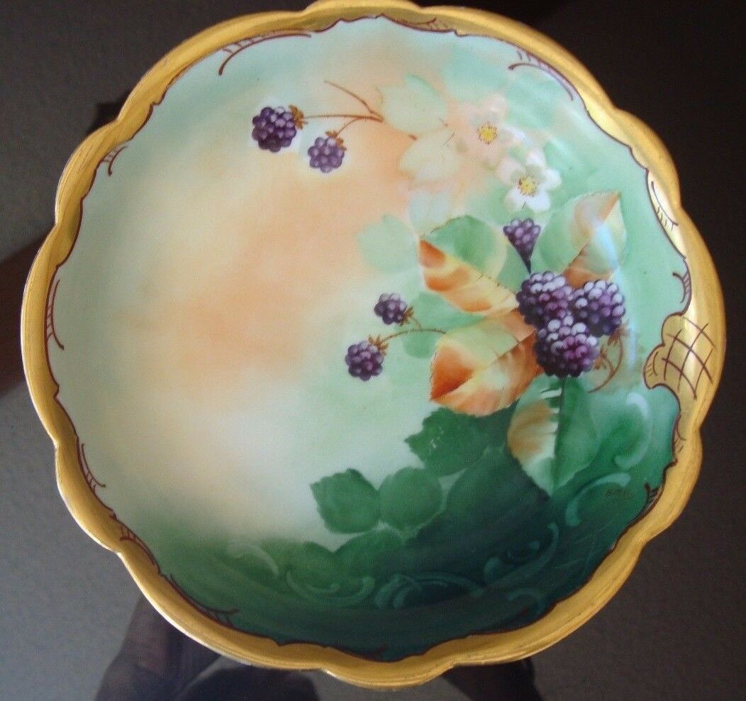 LIMOGES HAND PAINTED BOWL, PICKARD ARTIST BITTERLY, BERRIES, 9