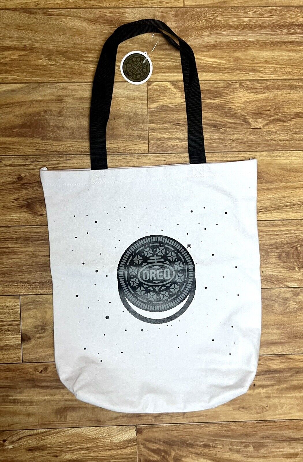 Nabisco Oreo Cookie Tote Bag Medium White Black Crumbs Double Strap Canvas